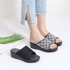 [GIRLS GOOB] Women's Comfortable Wedge Sandal Platform Slip-On Shoes, Synthetic Leather + Fabric - Made in KOREA